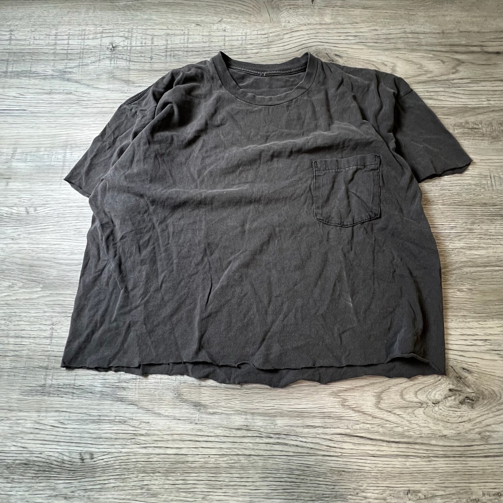 Unbranded Pocket Tee Mens XL Faded Black Boxy Raw Hem Distressed Grunge T-Shirt